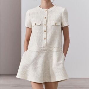 Zara Tweed Knit Dress with Gold Buttons